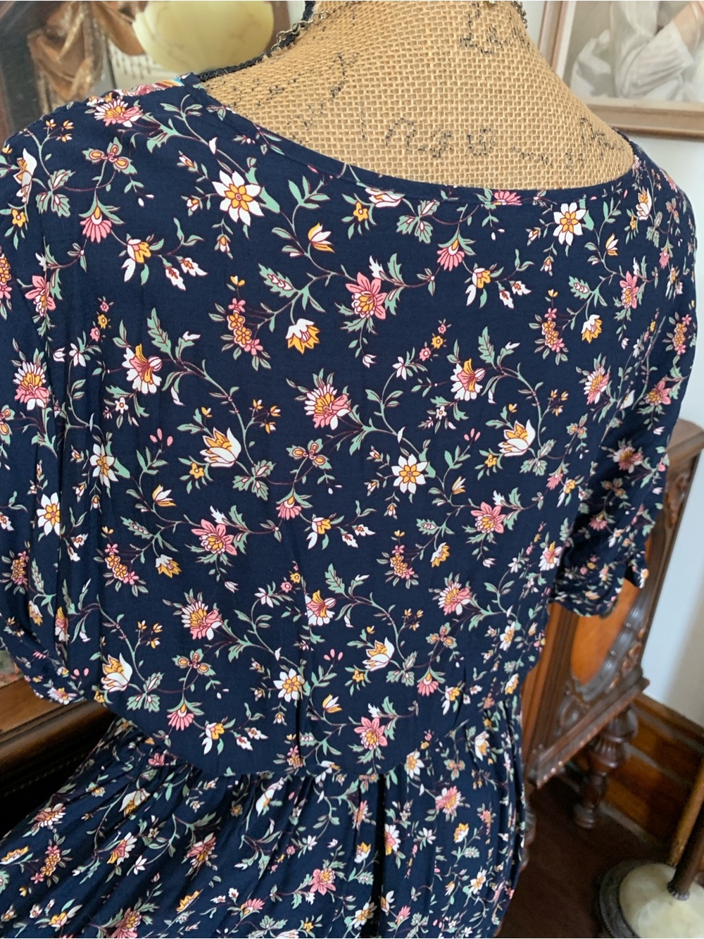 Vintage Boho Hippie Peasant Spring Summer Floral Print Dress - Picture 7 of 12
